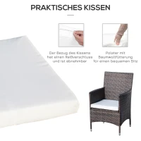 Outsunny Polyrattan Gartenmöbel Set, Outdoor Lounge Balkonmöbel für 2 Personen, 3-teilig Sitzgruppe, 2 Stühle, Tisch Sitzkissen, Gartenlounge für Garten, Terrasse, Balkon, Braun(m-6)