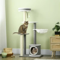 PawHut Cat Tree for Indoor Cats, Cat Tower with Scratching Posts, Multi-level Kitten Climbing Tower, 132cm(m-10)