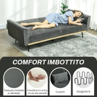 HOMCOM Divano Letto 3 Posti con Design Clic Clac e 2 Cuscini, in Tessuto Effetto Velluto, 206x81x83 cm, Grigio(m-5)