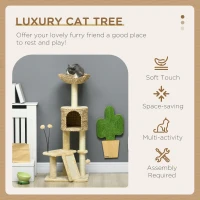 PawHut Cat Tree Tower with Scratching Post, Cat House, Bed, Toy Ball, Platform - Beige(m-4)