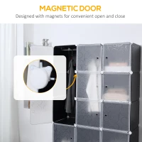 HOMCOM Portable Wardrobe for Bedroom, 15 Cube Closet with Hanging Rail, Modular Storage Cabinet, Plastic Armoire for Space Saving, White and Black(m-7)