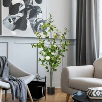 HOMCOM Pianta Finta Albero Camelia con Vaso e 25 Fiori per Interno ed Esterno, Altezza 150cm(m-2)