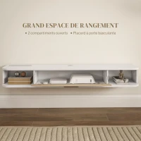 HOMCOM Meuble TV mural banc TV jusqu'à 50 pouces avec compartiments ouverts et armoire à porte rabattable blanc(m-5)