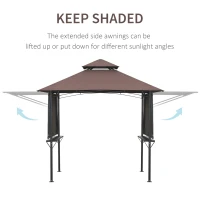 Outsunny Gazebo per Barbecue Tendone Espandibile con Doppio Tetto in Poliestere Caffè, 250 x 150cm(m-4)