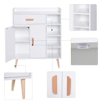 HOMCOM Meuble de rangement design scnadinave dim. 80L x 30l x 96H cm 4 niches placard 2 portes étagère tiroir coulissant bois massif panneaux particules blanc(m-6)