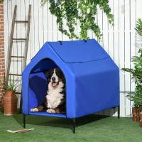 PawHut Caseta para Perros Grandes 130x85x121 cm Cama Elevada para Mascotas con Cubierta Desmontable y Ventanas de Malla Azul(m-2)
