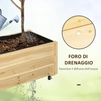 Outsunny Fioriera da Giardino con Foro di Drenaggio e Rotelle, in Legno di Abete, 89x48x47 cm(m-6)