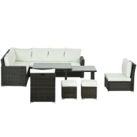 Outsunny Seven-Piece Rattan Garden Sofa Set, with Expanding Table - Cream White(m-11)