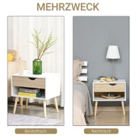 HOMCOM Beistelltisch Nachttisch Flurkommode mit 1 Schubladen MDF Spanplatte Weiß+Eiche 50 x 39 x 51 cm(m-4)