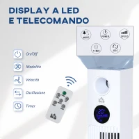 HOMCOM Ventilatore a Torre 45W a 3 Modalità e 3 Velocità con Timer da 12h e Diffusore, 31.5x31.5x96 cm, Bianco(m-8)