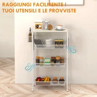 HOMCOM Carrello da Cucina a 3 Livelli con Cestino Laterale e Gancio, in Truciolato e Acciaio, 58x18.5x87 cm(m-4)
