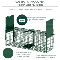 Outsunny Gabbia Trappola per Animali Vivi Piccoli con Doppia Porta e Maniglia, 80x25x30cm, Verde Scuro(m-6)