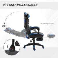 Vinsetto Silla Gaming Ergonómica Silla de Escritorio para Oficina con Altura Ajustable Respaldo Regulable de 170° Almohada Lumbar y Reposapiés Retráctil 65x70x117-125 cm Azul(m-5)