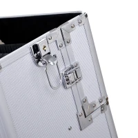 HOMCOM Valigetta Beauty Case 2 in 1 con Maniglia Regolabile su 3 Livelli e Ruote, Trucco Professionale Trolley per Make Up in Alluminio, 35.5x23x105 cm, Argento(m-8)