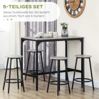 HOMCOM Bargarnitur, 5-teilig, Tisch & 4 Hocker, Industrie-Design, kompakt, rustikal(m-4)