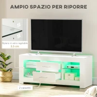 HOMCOM Mobile Porta TV da 55" con Luci LED a 12 Colori e Telecomando, Legno e Vetro 120x40x50cm, Bianco(m-5)