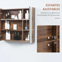 kleankin Armario con Espejo de Baño con Luz LED Mueble de Baño Colgante con Interruptor Táctil 70x15x65cm Marrón Rústico(m-7)