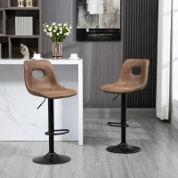 HOMCOM Bar Stools Set of 2, Adjustable Breakfast Dining Stools with Backrest, Footrest, Microfiber Cloth Kithchen Island Counter, Brown(m-2)