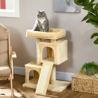 PawHut Sisal Cat Rest & Play Activity Tree w/ 2 House Cream White(m-2)
