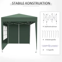 Outsunny Faltpavillon, Bierzelt, 4 abnehmbare Seitenwände, 2 Fenster, Metallrahmen, 2 x 2m, Dunkelgrün(m-7)