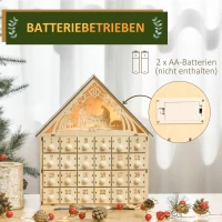 HOMCOM Adventskalender mit LED-Beleuchtung, 24 Schubladen, Krippenszene, 26,6x6x30 cm, Holzoptik(m-7)