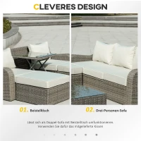 Outsunny Polyrattan Gartenmöbel Set für 3 Personen Gartengarnitur mit Beistelltisch Kissen Aluminium Hellgrau+Beige(m-7)