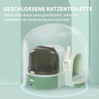PawHut Katzentoilette, 2 herausziehbare Bodenwannen, 1 Schaufel, Streuauffangfach, abnehmbare Haube, Grün + Schwarz(m-6)