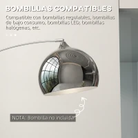 HOMCOM Lámpara de Pie en Forma Arco Moderna Portalámpara E27 40 W con Interruptor de Pie 110-115x30x170-180 cm Plata y Negro(m-7)