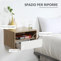 HOMCOM Set 2 Comodini Sospesi con Cassetto e Ripiano 45x35x27.5cm - Bianco e Color Legno(m-5)