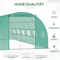Outsunny Gewächshaus 800x300x200cm Foliengewächshaus Tomatenhaus mit Tür, 12 Fenster, Folientunnel aus verzinktem Stahl, PE, stabiles Treibhaus Pflanztunnel, inkl. Erdanker & Seilen, Grün(m-4)