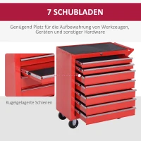 DURHAND Werkzeugwagen, 2 kleine & 5 große Schubladen, Stahl, bis 150 kg, 69 x 33 x 75 cm, Rot(m-4)