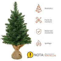 HOMCOM Albero di Natale Mini 60cm con 70 Rami Folti e Aghi Realistici in PVC, Base in Cemento e Iuta(m-7)