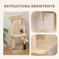 PawHut Árbol Rascador para Gatos 132 cm con Plataformas Poste con Cepillo Bolas Colgantes y Almohadilla para Rascar Beige(m-6)