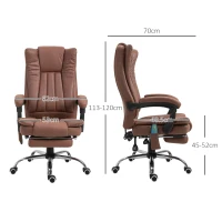 Vinsetto Office Chair with Massage and Heat, Microfibre Reclining Computer Desk Chair with Footrest and Adjustable Height, Swivel Wheels for Home Office, Brown(m-3)