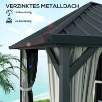 Outsunny 3 x 3 m Hartdach-Pavillon, Gartenpavillon mit Metalldach, Wasserfestes Gartenzelt mit Netz und Seitenwänden, Dunkelgrau(m-4)