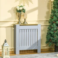 HOMCOM Mobile Copricalorifero in MDF e Legno Truciolare, Design a Doghe con Mensola Superiore, 78x19x83cm, Grigio(m-2)