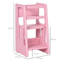 HOMCOM Lernturm, höhenverstellbar, leicht zu reinigen, rutschfest, kindersicherer Kunststoff, 47x47x90 cm, Rosa(m-3)