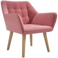 HOMCOM Accent Chair, Arm Chair with Wide Arms, Slanted Back, Thick Padding and Rubber Wooden Legs for Living Room, Pink(m-11)