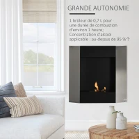 HOMCOM Cheminée bioéthanol Murale Encastrable, brûleur 0,7 L, contrôle de Flamme et Manche Inclus, dims 72 x 11P x 72H cm Acier inox et Noir(m-6)
