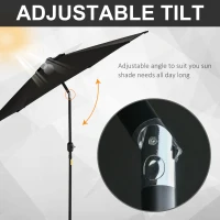Outsunny 2.6M Garden Parasol Umbrella with Tilt and Crank, Outdoor Sun Parasol Sunshade Shelter with Aluminium Frame, Black(m-5)