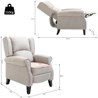 HOMCOM Sillón Relax Reclinable Manual Sillón Relax Tapizado en Lino Sintético con Reposapiés Retráctil Carga 150 kg Sillón Reclinable para Dormitorio Oficina Gris Claro(m-3)