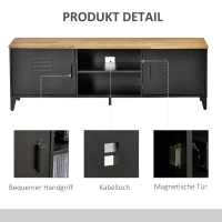 HOMCOM TV Schrank Fernsehschrank TV-Regal Fernsehtisch TV Lowboard Kommode für Fernseher bis zu 55" mit 2 Türen Regal für Wohnzimmer Schlafzimmer Metall Holz Schwarz 150 x 40 x 50 cm(m-7)