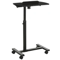 HOMCOM Tavolino Porta PC con Altezza Regolabile e Ruote, Supporto per Computer Portatile Inclinabile 58x34x72-90cm, Metallo e Legno Nero(m-10)