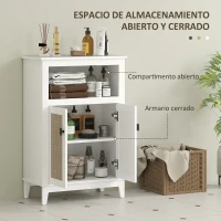 HOMCOM Mueble Auxiliar de Baño con 2 Puertas con Frontal de Ratán Estante Ajustable y Compartimento Abierto 60x30x90 cm Blanco(m-4)