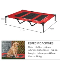 PawHut Cama Elevada para Perros Gatos Portátil Cama para Mascotas con Zona de Malla Transpirable y Tela Oxford para Interior Exterior 122x92x23 cm Rojo(m-3)