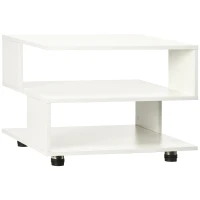HOMCOM Tavolino da Caffè Asimmetrico in Legno con Ripiani e Piedini Regolabili, 60x60x45cm, Bianco(m-1)