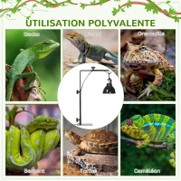 PawHut Support de lampe chauffante pour reptiles hauteur et largeur réglables pour amphibiens base en acier 32 x 9 x 67 cm noir(m-4)