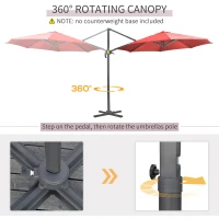 Outsunny 3 x 3(m) Cantilever Parasol with Cross Base Crank Handle - Wine Red(m-4)