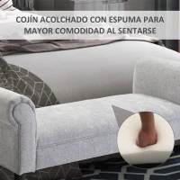 HOMCOM Banco Pie de Cama Banqueta para Dormitorio con Brazos Tapizada y Patas de Madera para Recibidor Salón 132x45,5x58 cm Gris(m-5)