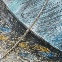 HOMCOM Hand-Painted Canvas Wall Art Blue Boat in the Beach, Wall Pictures for Living Room Bedroom Decor, 90 x 90 cm(m-8)